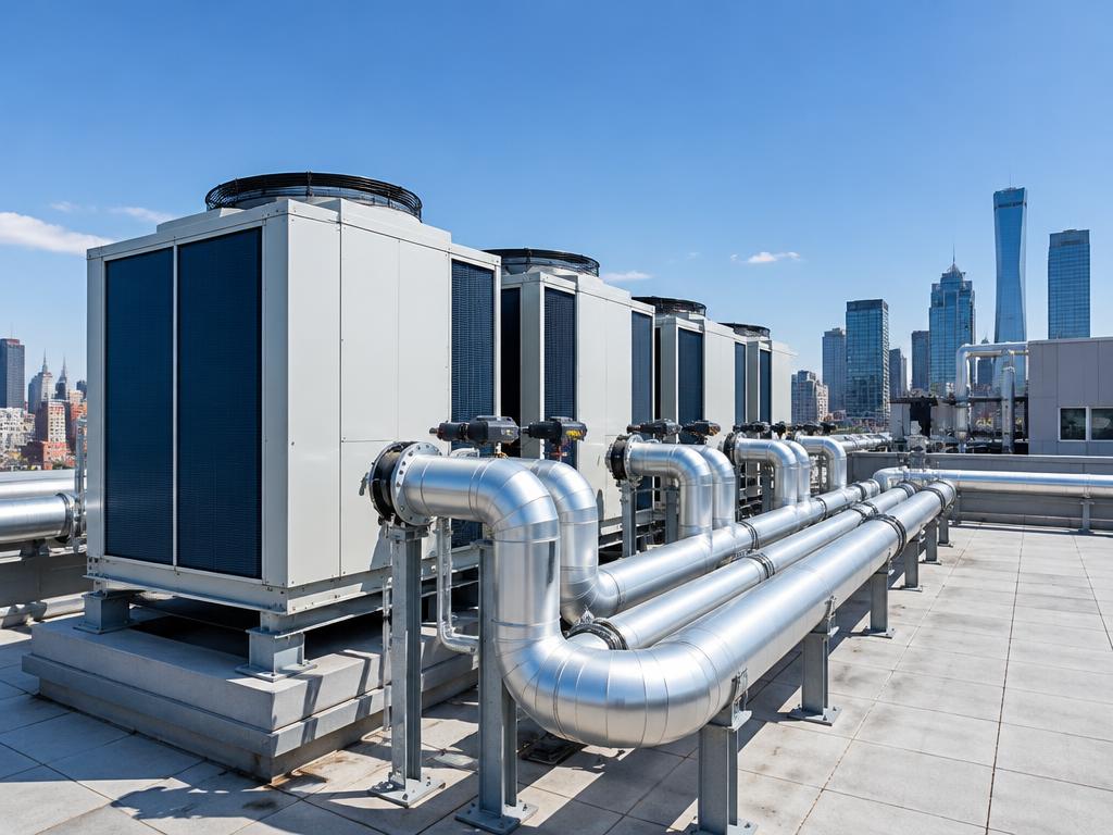 Pompes à chaleur en toiture d'immeuble de bureaux